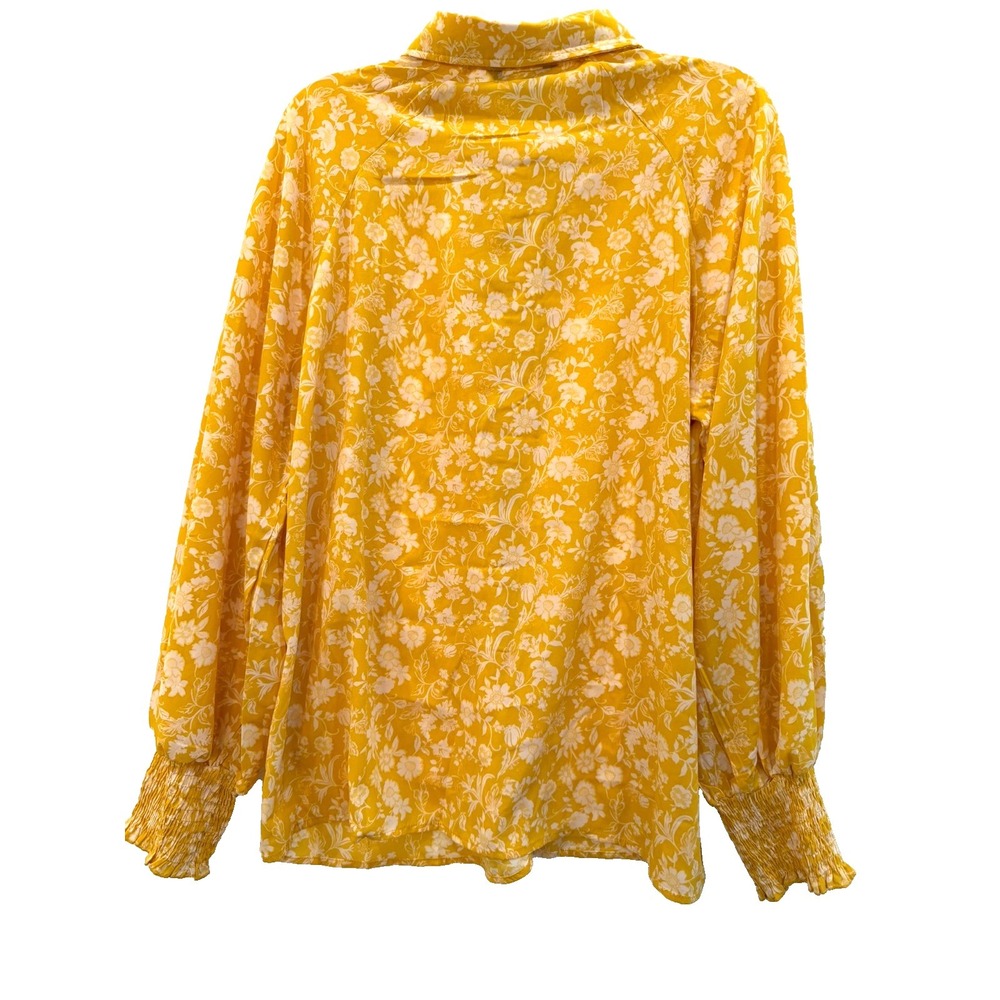NWT Dokotoo XL Yellow White Long Sleeve Blouse Balloon Sleeve Smocked Cuffs - Picture 3 of 10